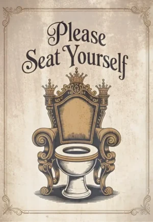 houten poster sanitaire ruimtes please seat yourself bycnk