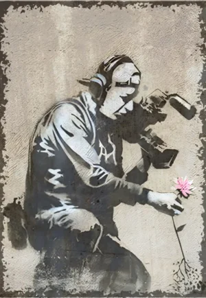 houten poster streetart flower bycnk