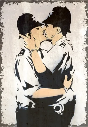 houten poster streetart kiss bycnk