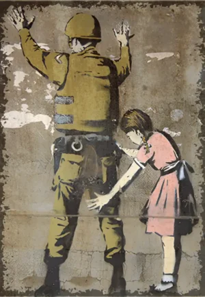 houten poster streetart robot bycnk