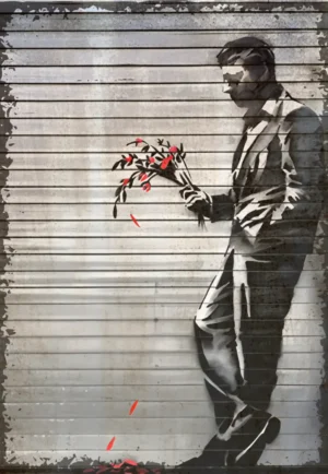 houten poster streetart roses bycnk